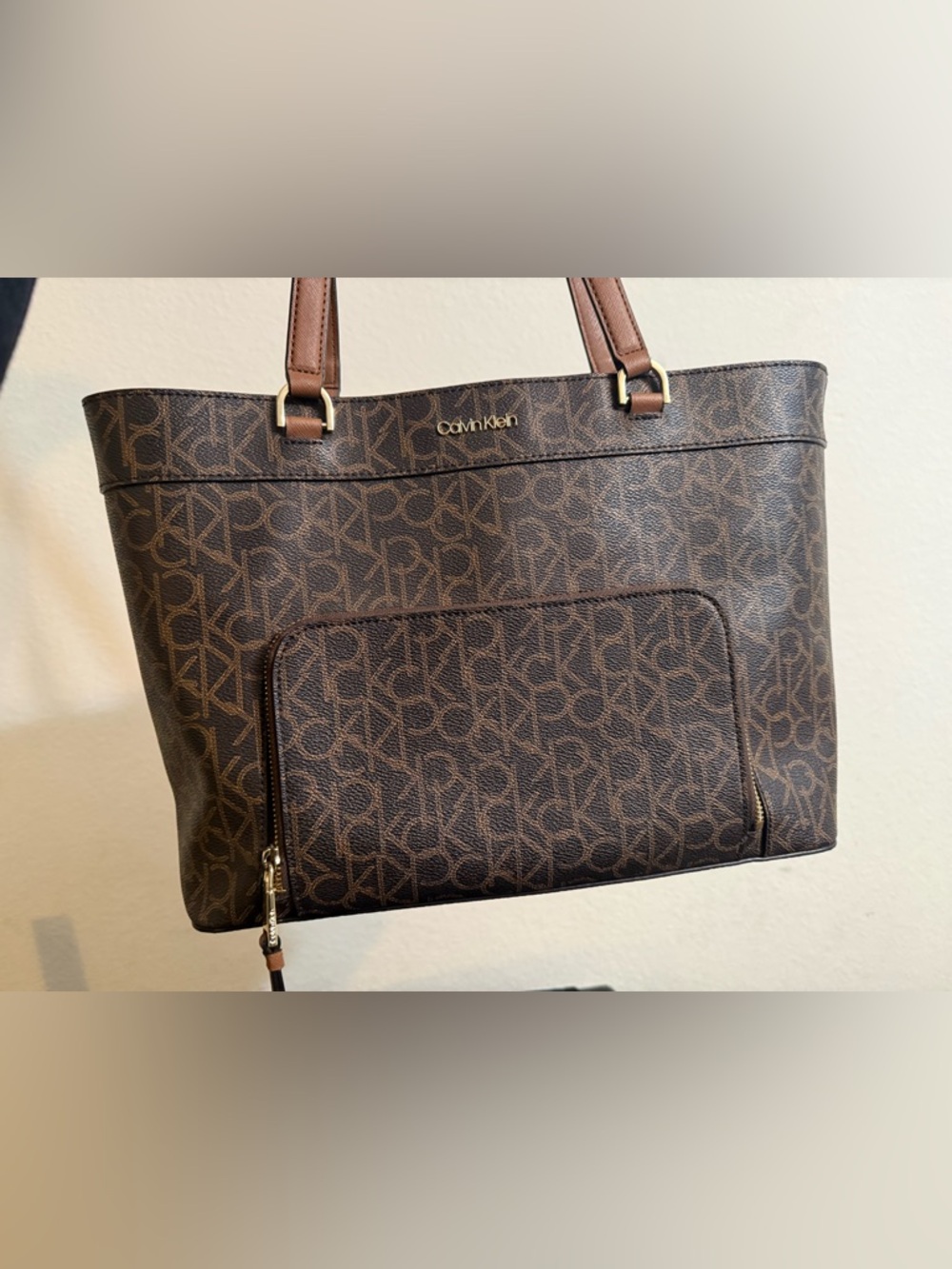 Calvin Klein Dark Brown Monogram Tote Bag